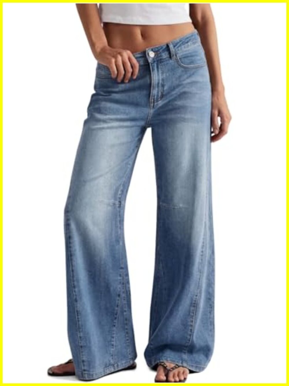 High Waisted Wide Leg Barrel Jeans Cotton Stretch